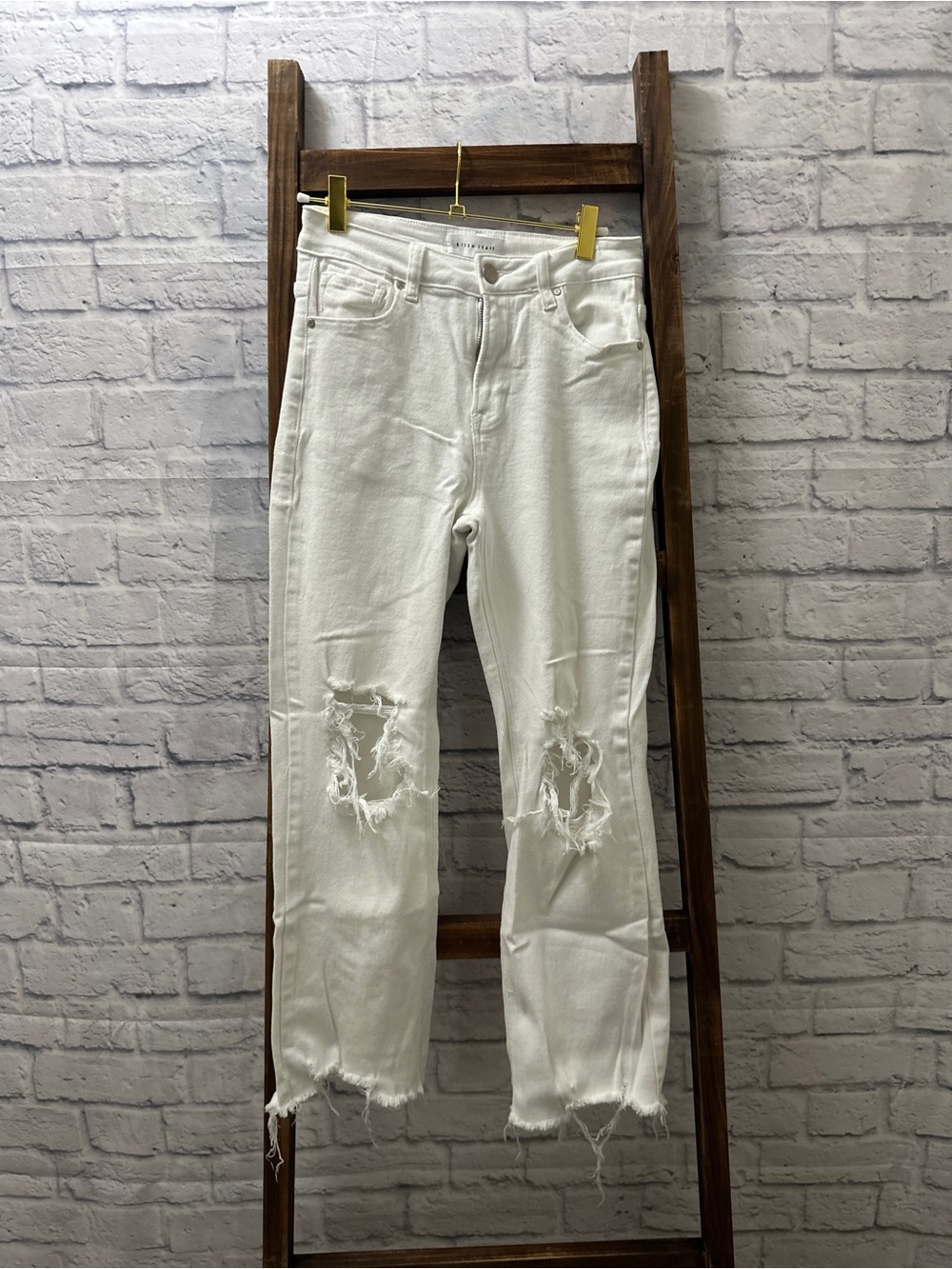 High-Rise White Distressed Ankle Jeans - Women